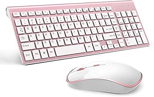 Wireless Keyboard Mouse Combo, J JOYACCESS 2.4G USB Compact and Slim Wireless Keyboard and Mouse Combo for PC, Laptop,Tablet,Computer Windows-Rose Gold

