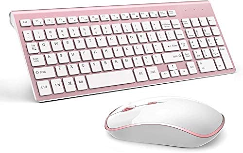 Wireless Keyboard Mouse Combo, J JOYACCESS 2.4G USB Compact and Slim Wireless Keyboard and Mouse Combo for PC, Laptop,Tablet,Computer Windows-Rose GoldWireless Keyboard and Mouse, J JOYACCESS 2.4G USB Ultra Slim Full Size Ergonomic Rechargeable Keyboard and Slient Cordless Mouse with Back/Forward Buttons for Mac/Windows/Laptop/Desktop - Black
