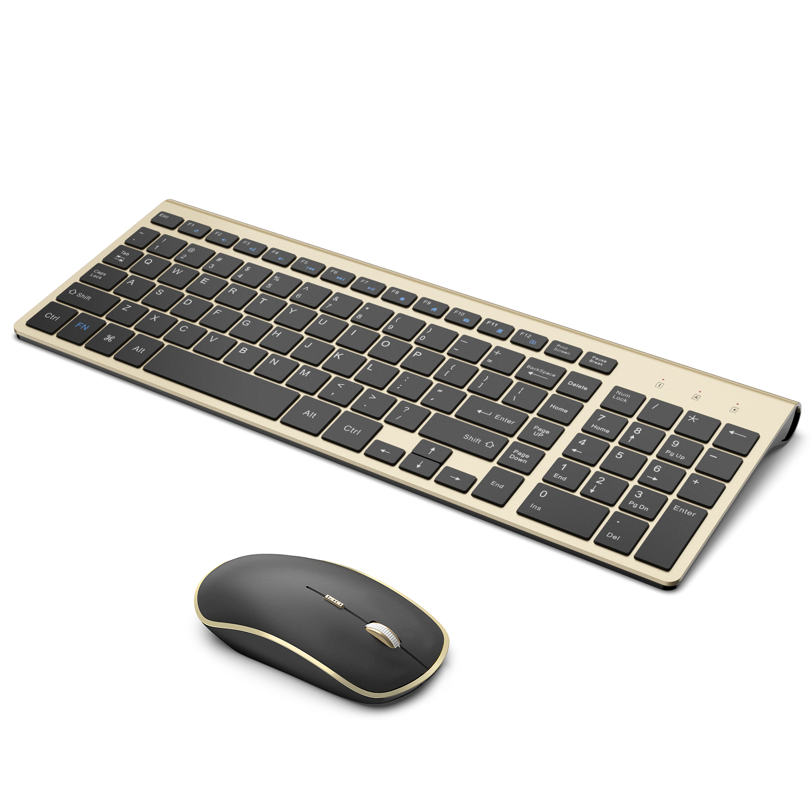 Wireless Keyboard Mouse, J JOYACCESS 2.4G Thin Wireless Computer Keyboard and Mouse, Ergonomic,Compact, Full Size Perfect for Computer, Windows,Desktop, PC, Laptop (Black Gold)