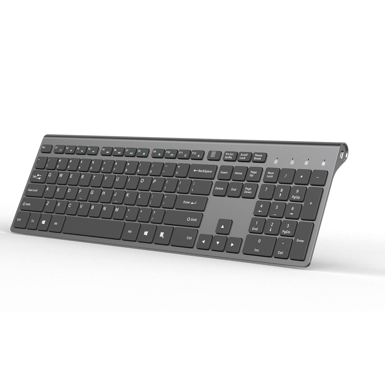 Wireless Keyboard,J JOYACCESS Full Size Rechargeable Quiet Thin Keyboard Wireless for Laptop,Computer,Desktop,PC,Surface,Smart TV and Windows,Black and Gray