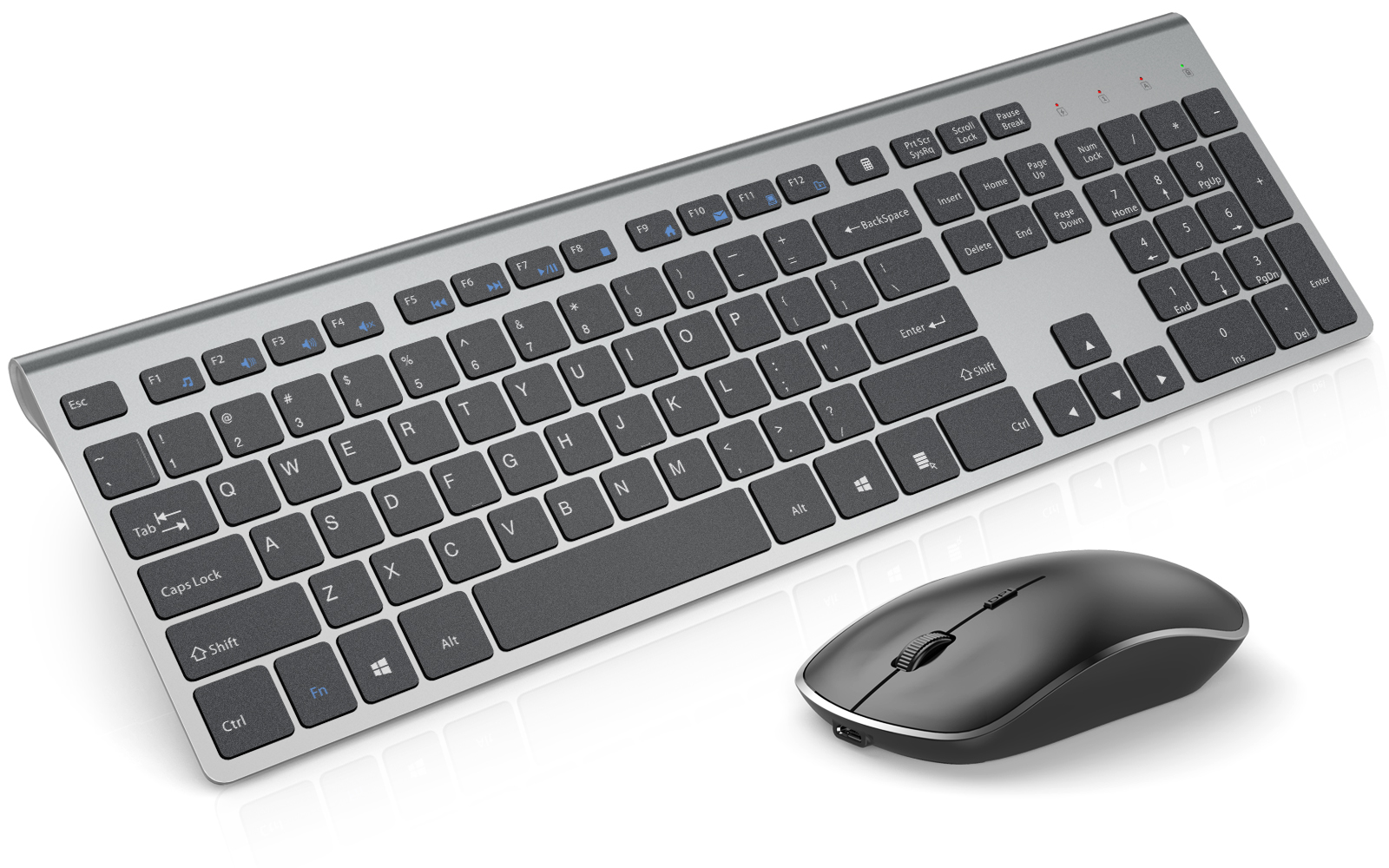 Rechargeable Wireless Keyboard Mouse Combo-J JOYACCESS 2.4G Full Size Thin Wireless Keyboard Mouse with Long Battery Life, Ergonomic and Compact Design for Laptop,PC,Desktop, Computer, Windows- Grey
