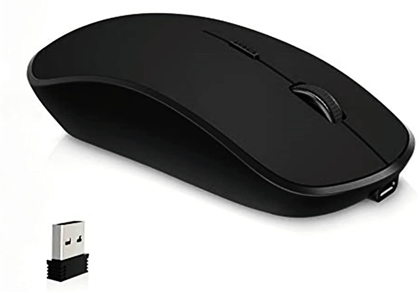 Rechargeable Wireless Mouse for Laptop, J JOYACCESS Silent Portable Cordless Mouse for Laptop with USB Nano Receiver and High Precision 2400 DPI-Black