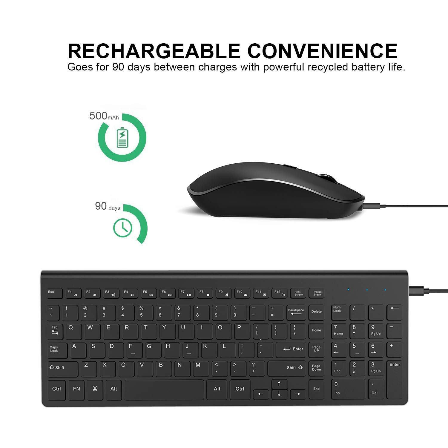 J JOYACCESS Wireless Keyboard & Mouse Combo - 7 Backlit Colors, Type-C Rechargeable, Silent Keys