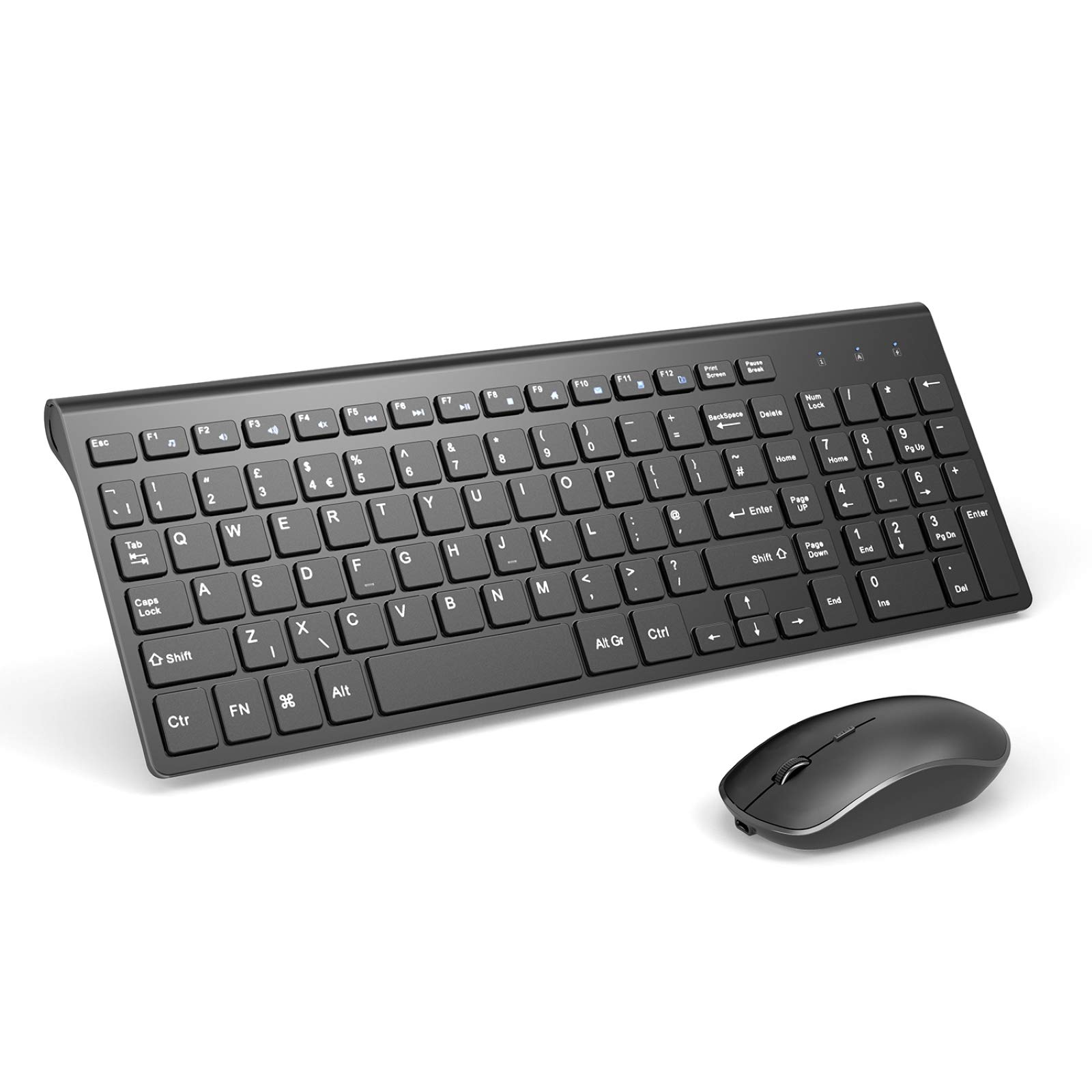 Rechargeable Wireless Keyboard and Mouse Combo- J JOYACCESS 2.4G Full Size Portable Keyboard and Mouse Ergonomic, Quiet Click Compact Design for Laptop,PC,Desktop,Computer,Windows- Black