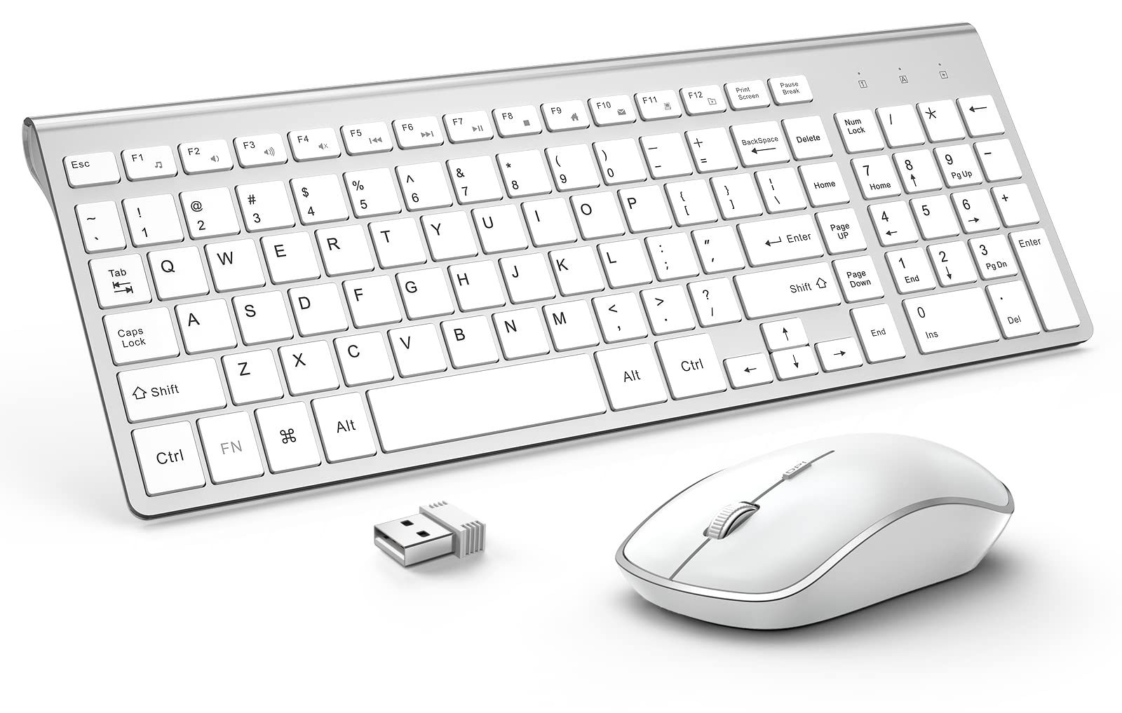 Wireless Keyboard and Mouse, J JOYACCESS USB Slim Wireless Keyboard Mouse with Numeric Keypad Compatible with iMac Mac PC Laptop Tablet Computer Windows (Silver White)
